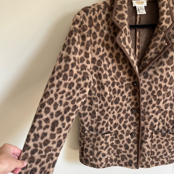Talbots Leopard Print Merino Wool Long Sleeve Bling Button Blazer/Jacket Sz PL - Picture 8 of 13